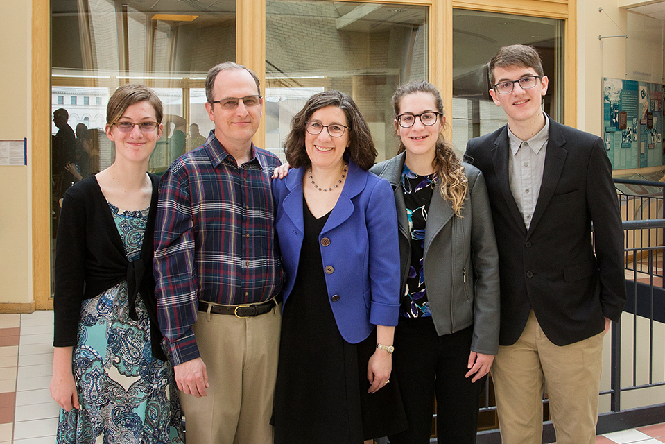 Cranor poses with her family at the Bosch Chair reception.