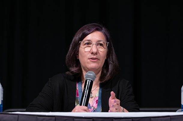 Photo of Lorrie Cranor speaking during a panel discussion