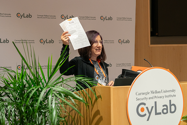 Photo of Lorrie Cranor speaking at the 2024 CyLab Partners Conference