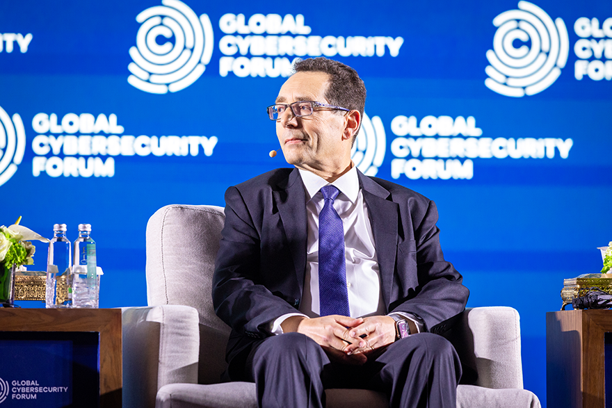Photo of Norman Sadeh speaking at a panel at the 2025 Global Cybersecurity Forum