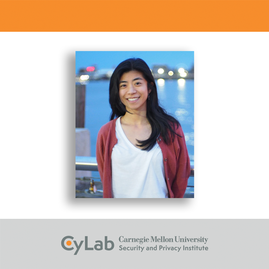 decorative image featuring a photo of Sarah Cen and the CyLab logo